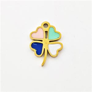 Stainless Steel Clover Pendant Multicolor Enamel Gold Plated, approx 9-12mm