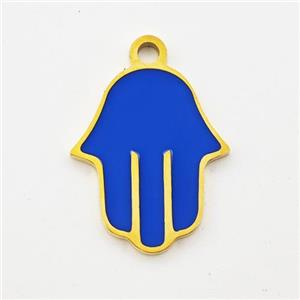 Stainless Steel Hand Pendant Blue Enamel Gold Plated, approx 14-17mm