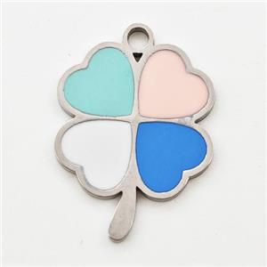 Raw Stainless Steel Clover Pendant Multicolor Enamel, approx 16-20mm