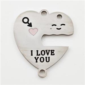 Raw Stainless Steel Heart Connector Emoji Enamel, approx 19mm