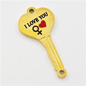 Stainless Steel Key Charms Connector Heart Red Enamel Gold Plated, approx 11-21mm