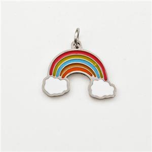 Raw Stainless Steel Rainbow Pendant Multicolor Enamel, approx 9-14mm