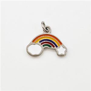 Raw Stainless Steel Rainbow Pendant Multicolor Enamel, approx 7-13mm