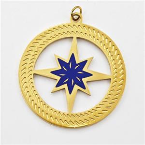 Stainless Steel Compass Pendant Blue Enamel Gold Plated, approx 28mm