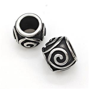 Stainless Steel Round Beads Large Hole Antique Silver, approx 9-11mm, 6mm hole