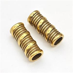 Stainless Steel Tube Beads Large Hole Gold Plated, approx 9-23mm, 5mm hole