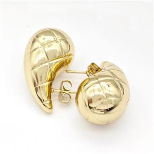 304 Stainless Steel Stud Earring Teardrop Hollow Gold Plated, approx 15-25mm