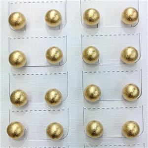 Stainless Steel Ball Stud Earrings Brushed Gold Plated, approx 8mm