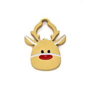 Christmas Reindeer Charms Stainless Steel Pendant Enamel Gold Plated, approx 12-16mm