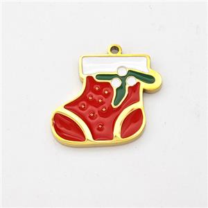 Christmas Stocking Charms Stainless Steel Pendant Enamel Gold Plated, approx 12-15mm