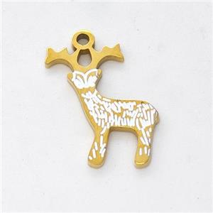 Christmas Reindeer Charms Stainless Steel Pendant Enamel Gold Plated, approx 13-14mm