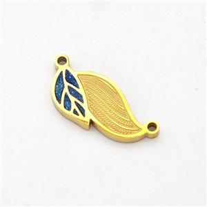 Stainless Steel Leaf Pendant Green Painted 2loops Gold Plated, approx 7-14mm