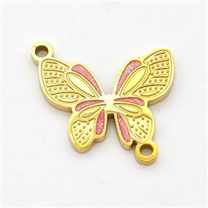 Stainless Steel Butterfly Connector Pink Painted Gold Plated, approx 13-16mm