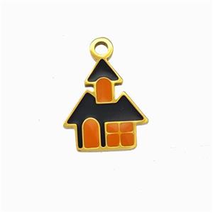 Halloween Castle Charms 304 Stainless Pendant Black Orange Enamel Gold Plated, approx 10-12mm