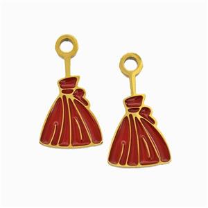 Halloween Skirt Charms 304 Stainless Pendant Red Enamel Gold Plated, approx 8-12mm