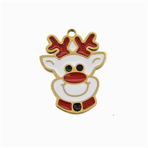 Christmas Reindeer Charms 304 Stainless Steel Pendant Enamel Gold Plated, approx 12-15mm