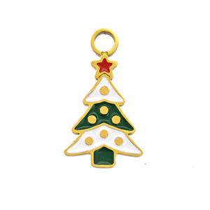 Christmas Tree Charms 304 Stainless Steel Pendant Enamel Gold Plated, approx 10-16mm