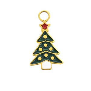 Christmas Tree Charms 304 Stainless Steel Pendant Enamel Gold Plated, approx 10-16mm