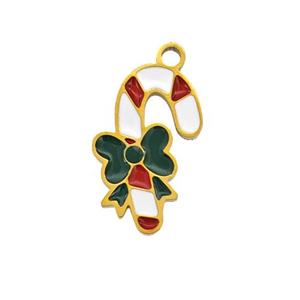 Christmas Candy Cane Charms 304 Stainless Steel Pendant Enamel Gold Plated, approx 9-14mm