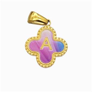 Stainless Steel Clover Pendant Letter-A Painted Gold Plated, approx 15mm