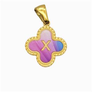 Stainless Steel Clover Pendant Letter-X Painted Gold Plated, approx 15mm