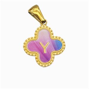 Stainless Steel Clover Pendant Letter-Y Painted Gold Plated, approx 15mm