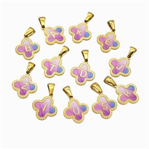 Stainless Steel Clover Alphabet Pendant Mix Letters Painted Gold Plated, approx 15mm