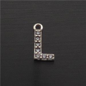 Sterling Silver L-Letter Pendant Pave Zircon, approx 5-8mm