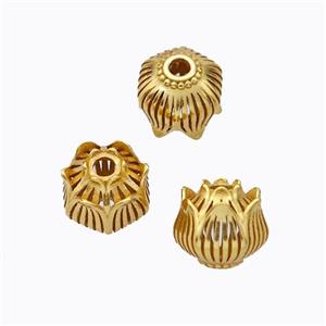 925 Sterling Silver Lotus Flower Beads Gold Plated, approx 7-7.5mm