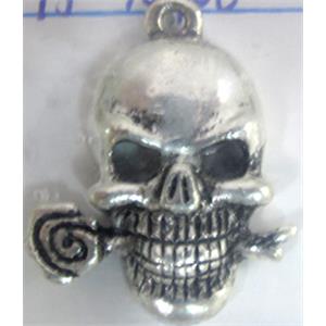 Skull Charm, Tibetan Silver pendants, 24x26.3mm