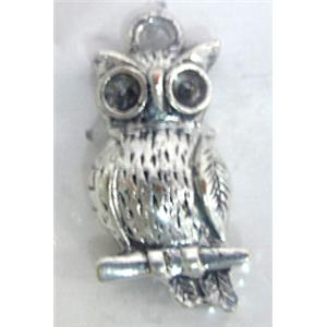 Tibetan Silver owl pendants, 24x12mm