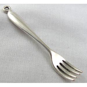 Tibetan Silver fork pendant, Lead free and nickel Free, 55x9mm