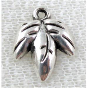 Tibetan Silver leaf pendant, lead free and nickel free, 13x17mm