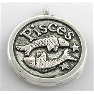 Pisces, Tibetan Silver pendant non-nickel, 21mm dia