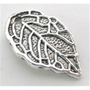 Tibetan Silver leaf pendant, lead free and nickel free, 17x10mm