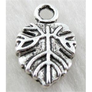 Tibetan Silver leaf pendant, lead free and nickel free, 11x18mm