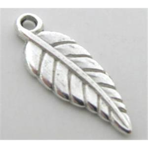 Tibetan Silver leaf pendant, lead free and nickel free, 19mm length