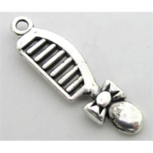 comb charm, tibetan silver pendant, non-nickel, 27mm length