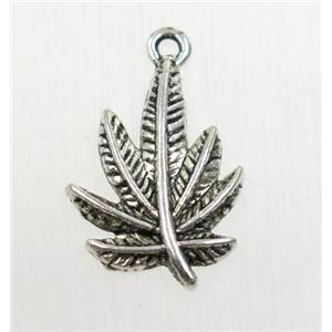 tibetan silver leaf pendant, non-nickel, approx 15x20mm