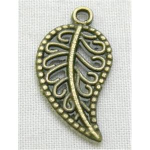 Tibetan Silver leaf pendant, lead free and nickel free, antique bronze, 10.2x19.5mm