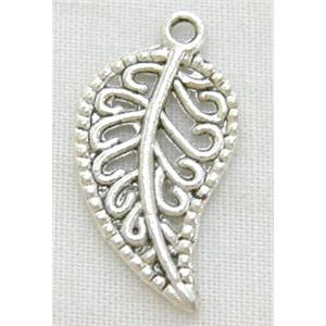 Tibetan Silver leaf pendant, lead free and nickel free, 10.2x19.5mm