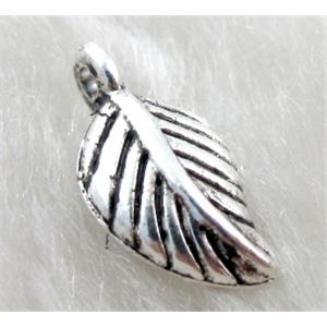 Tibetan Silver leaf pendant, lead free and nickel free, 7.5x15mm