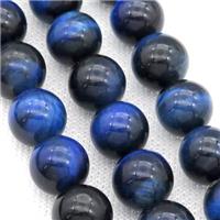 Natural Tiger Eye Stone Beads Blue Dye Smooth Round, approx 4mm dia