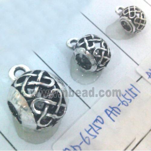 hollow, round tibetan silver hanger bead, lead free and nickel free