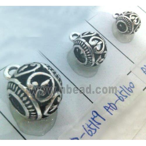 hollow, round tibetan silver hanger bead, lead free and nickel free