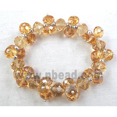 Chinese Crystal Glass Bracelet, stretchy, golden