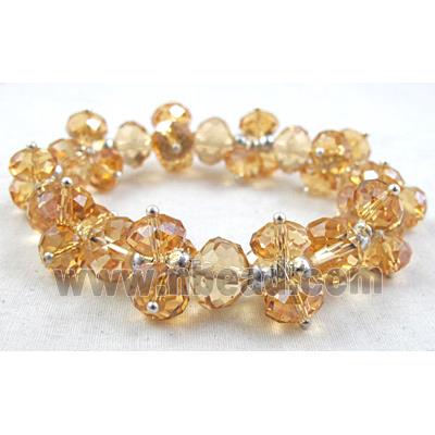 Chinese Crystal Glass Bracelet, stretchy, golden