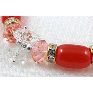 stretchy Bracelet with Chinese crystal beads, rhinestone, cat eye beads, red