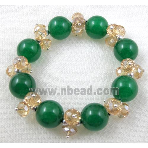 stretchy Bracelet with Chinese crystal beads, jade beads, green