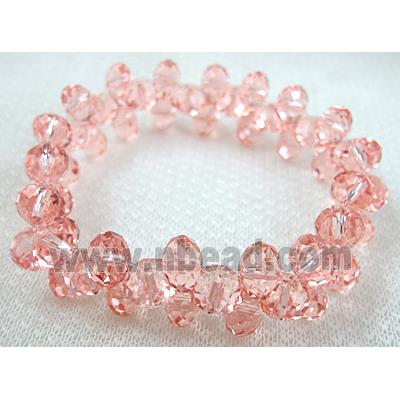 Chinese Crystal Glass Bracelet, stretchy, rose-pink